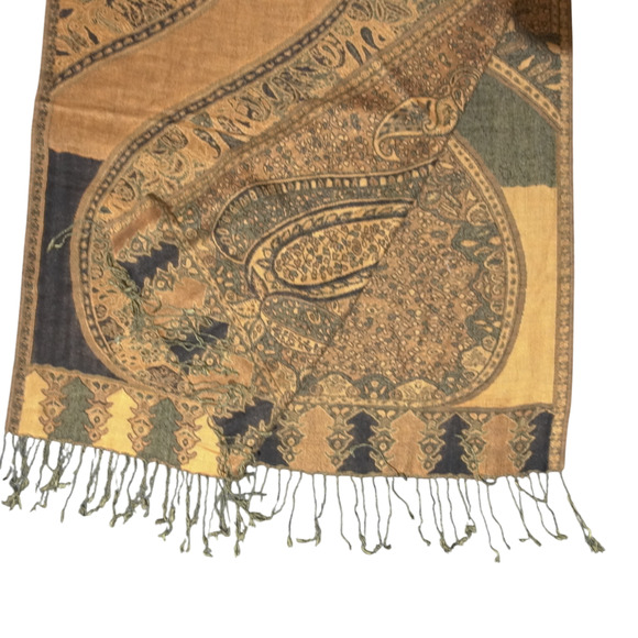 Burnt Orange Black Large Scarf Shawl Reversible Jacquard Pashmina Wrap Whimsical - Picture 6 of 10